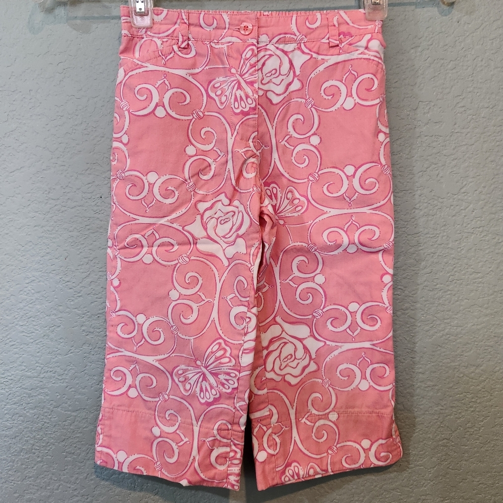 Vintage White Label Lilly Pulitzer Pink Floral Butterflies Pants Kid Girls Sz 6